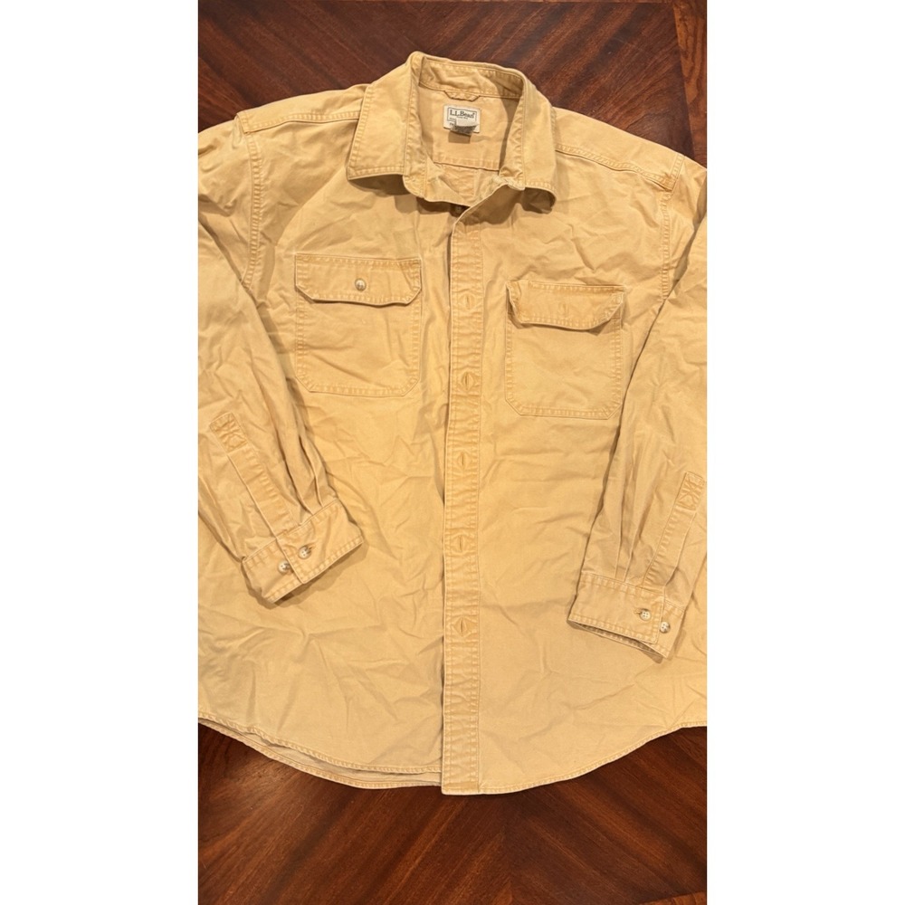 L.L.Bean Traditional Fit‎ Shirt Mens L Regular Butter Yellow Cotton Button Front